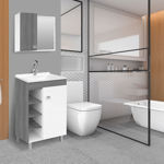 Imagen de Mueble de baño de pie Sophia Etna 60 cm bacha de resina natural y espejo con botiquín