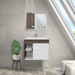 Imagen de Mueble de baño suspendido Sophia Almendra 60cm bacha de resina natural y espejo con botiquín