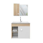 Imagen de Mueble de baño suspendido  Sophia Roble 60cm bacha de resina natural y espejo con botiquín