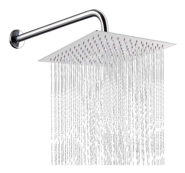 Imagen de Roseta y brazo de ducha cuadrado 30x30 cm acero 201