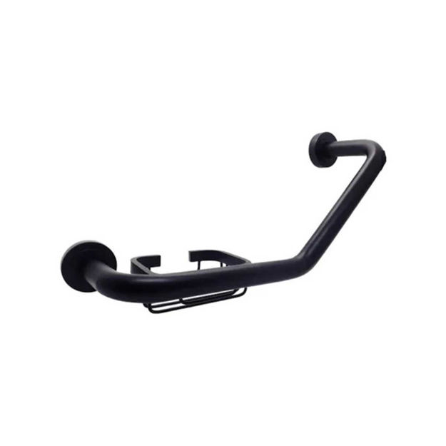 Imagen de Agarradera De Ducha Angular Negro Mate Con Jabonera Izquierda /derecha