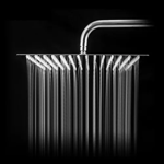 Imagen de Roseta y brazo de ducha cuadrado 20x20 cm acero 201