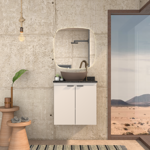 Imagen de Mueble de baño suspendido Aster beige 60 cm mesada granito negro sin bacha