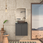 Imagen de Mueble de baño suspendido Aster negro 60 cm mesada granito sin bacha