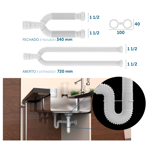 Imagen de Sifón extensible doble negro universal Blukit 70 cm