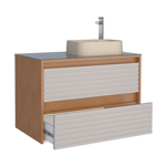 Imagen de Mueble De Baño Suspendido Osaka Beige 82 cm con bacha De Loza y Tapa de Vidrio