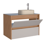 Imagen de Mueble De Baño Suspendido Osaka Beige 82 cm con bacha De Loza y Tapa de Vidrio