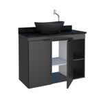Imagen de Mueble de baño suspendido Aster Negro 80 cm mesada granito sin bacha
