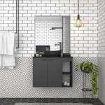 Imagen de Mueble de baño suspendido Aster Negro 80 cm mesada granito sin bacha