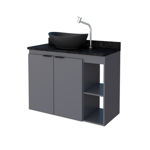 Imagen de Mueble de baño suspendido Aster Gris 80 cm mesada granito sin bacha