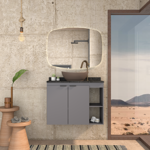 Imagen de Mueble de baño suspendido Aster Gris 80 cm mesada granito sin bacha