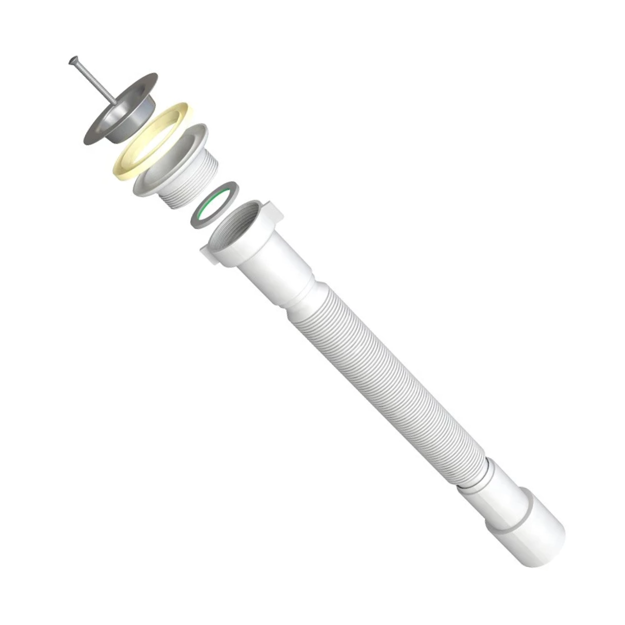 Imagen de Sifón lavatorio extensible 40mm BN con valv. acero inoxidable