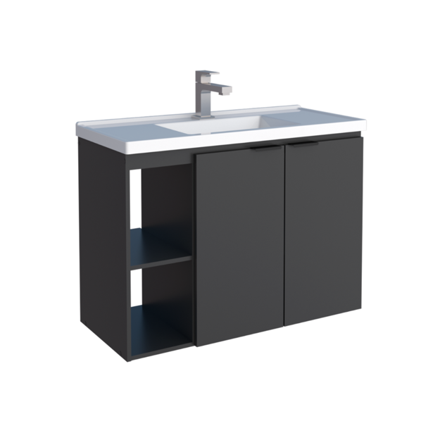 Imagen de Mueble de baño suspendido Aster negro 80cm con bacha de resina