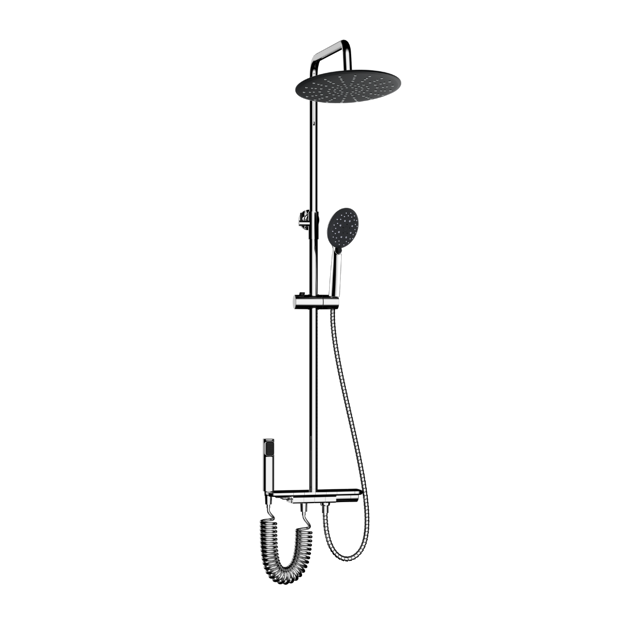 Imagen de Barral de ducha cromado con botones y ducha higiénica GC