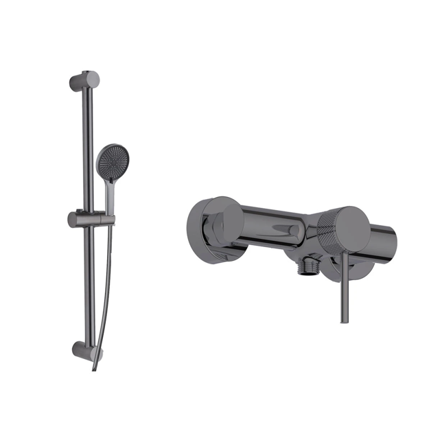 Imagen de Monocomando de ducha grafito con barra teléfono y flexible
