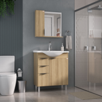 Imagen de Mueble de baño de pie Crystal Roble 72 cm con Bacha de resina y espejo con botiquín