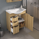 Imagen de Mueble de baño de pie Crystal Roble 72 cm con Bacha de resina y espejo con botiquín