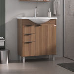 Imagen de Mueble de baño de pie Crystal Nogal 72 cm con Bacha de resina y espejo con botiquín