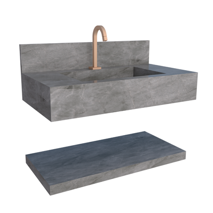 Imagen de Mueble de baño suspendido de porcelanato gris 84 cm con bacha incorporada y estante flotante