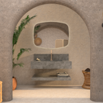 Imagen de Mueble de baño suspendido de porcelanato gris 84 cm con bacha incorporada y estante flotante