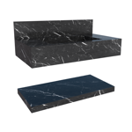 Imagen de Mueble de baño suspendido de porcelanato negro 84 cm con bacha incorporada y estante flotante