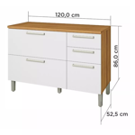 Imagen de Bajo mesada Burguesa 120cm blanco 2 puertas 3 cajones