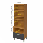 Imagen de Armario Princesa 2 puertas 1 cajones Gris/freijo 70cm