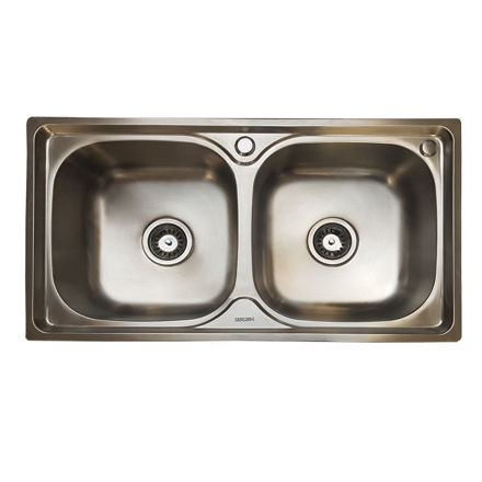 Imagen de Pileta doble cocina acero inox. 304 78x43x21 cm con valvula