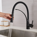 Imagen de Grifería de cocina Monocomando de mesada Chef Pico goma móvil Negro Mate