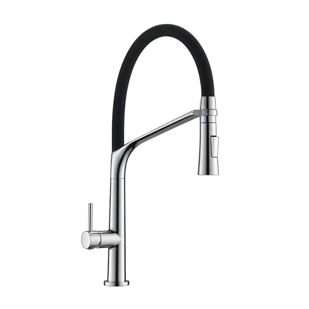 Imagen de Grifería de cocina Monocomando de mesada Gourmet cromado con Pico Flexible Alto negro