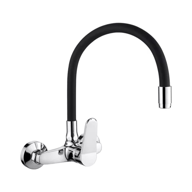 Imagen de Grifería de cocina Monocomando de pared Capri Cromado con Pico flexible Negro