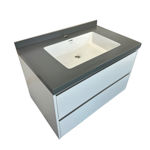 Imagen de Mueble de baño suspendido Vip Blanco 80cm mesada porcelanato gris con Bacha de Loza