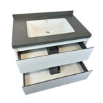 Imagen de Mueble de baño suspendido Vip Blanco 80cm mesada porcelanato gris con Bacha de Loza