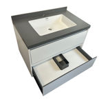 Imagen de Mueble de baño suspendido Vip Blanco 80cm mesada porcelanato gris con Bacha de Loza