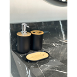 Imagen de Set de baño 6 pz Negro y madera (papelera-dispensadores)