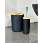 Imagen de Set de baño 6 pz Negro y madera (papelera-dispensadores)