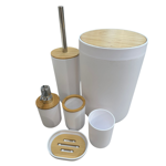 Imagen de Set de baño 6 pz blanco y madera (papelera-dispensadores)