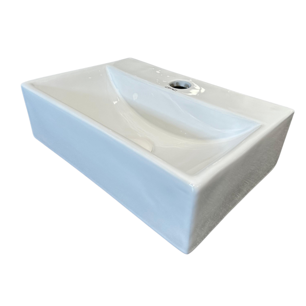 Imagen de Bacha apoyo o suspendida rectangular 36x25 cm blanca c/mesa Dmc