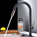 Imagen de Grifería de cocina Monocomando de mesada extensible Negro mate