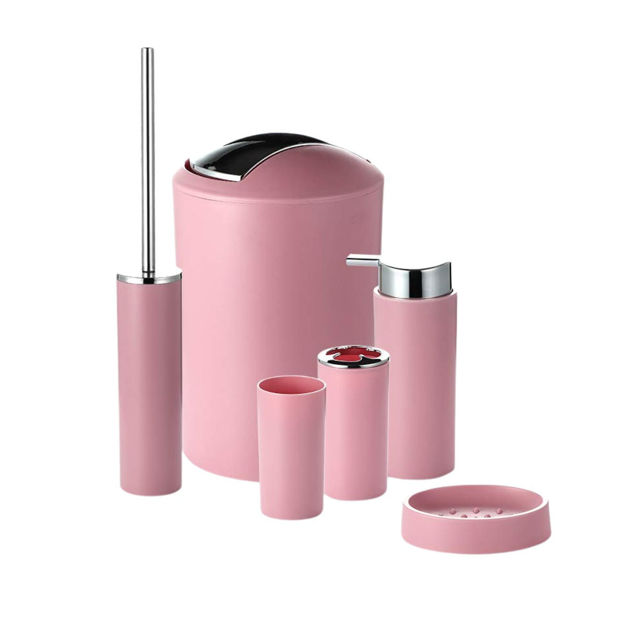 Imagen de Set de baño 6 pz Rosa y cromo (papelera-dispensadores)