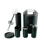 Imagen de Set de baño 6 pz Negra y cromo (papelera-dispensadores)