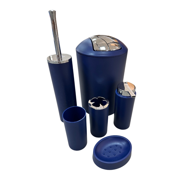 Imagen de Set de baño 6 pz Azul y cromo (papelera-dispensadores)