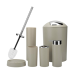 Imagen de Set de baño 6 pz Beige y cromo (papelera-dispensadores)