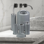 Imagen de Set de baño 6 pz Gris y cromo (papelera-dispensadores)