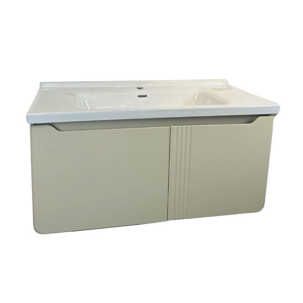 Imagen de Mueble de baño suspendido Curve Beige 100 cm con Bacha de Loza