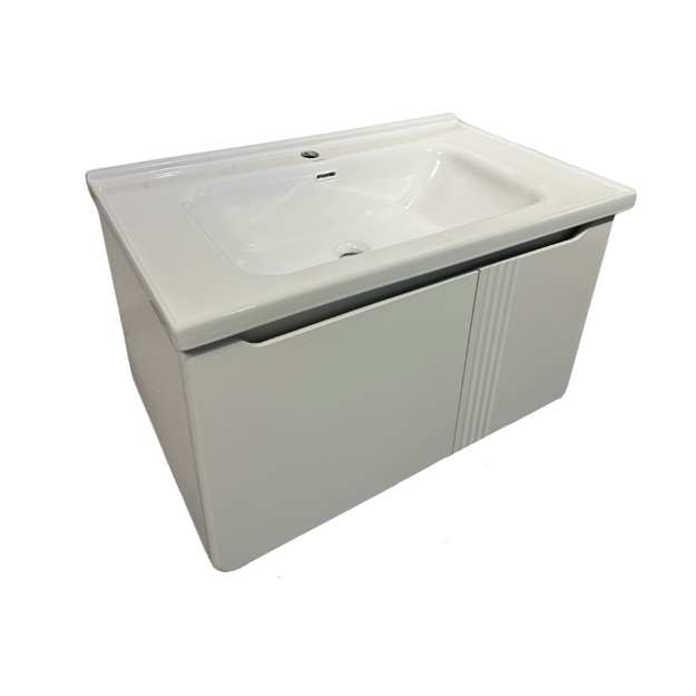 Imagen de Mueble de baño suspendido Curve Blanco 80 cm Con Bacha de Loza