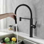 Imagen de Griferia de cocina Monocomando de mesada Chef Pico móvil Grafito Satinado