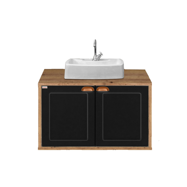 Imagen de Mueble de baño suspendido Creta Rustico negro 78 cm sin bacha