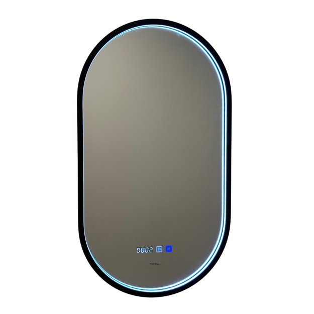 Imagen de Espejo LED 45x80 oval negro con desempañador cinta led silicona