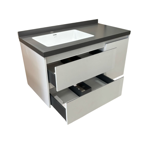 Imagen de Mueble de baño suspendido Vip Blanco 100cm mesada porcelanato gris con Bacha de Loza